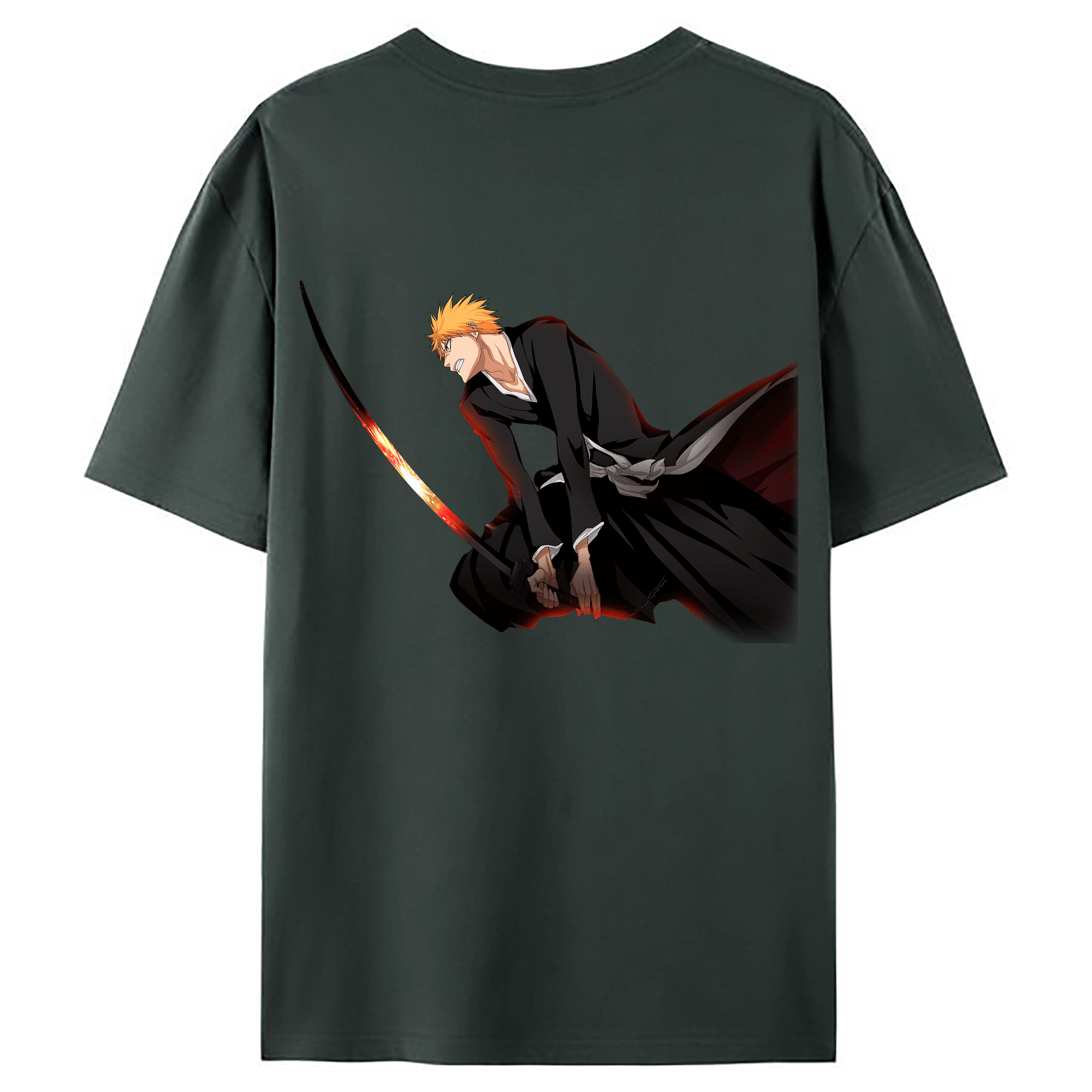 （画像用） ブリーチ 黒崎一護（くろさき いちご）BLEACH Kurosaki Ichigo 綿100％ メンズ半袖Tシャツ（バックプリント） 通気性